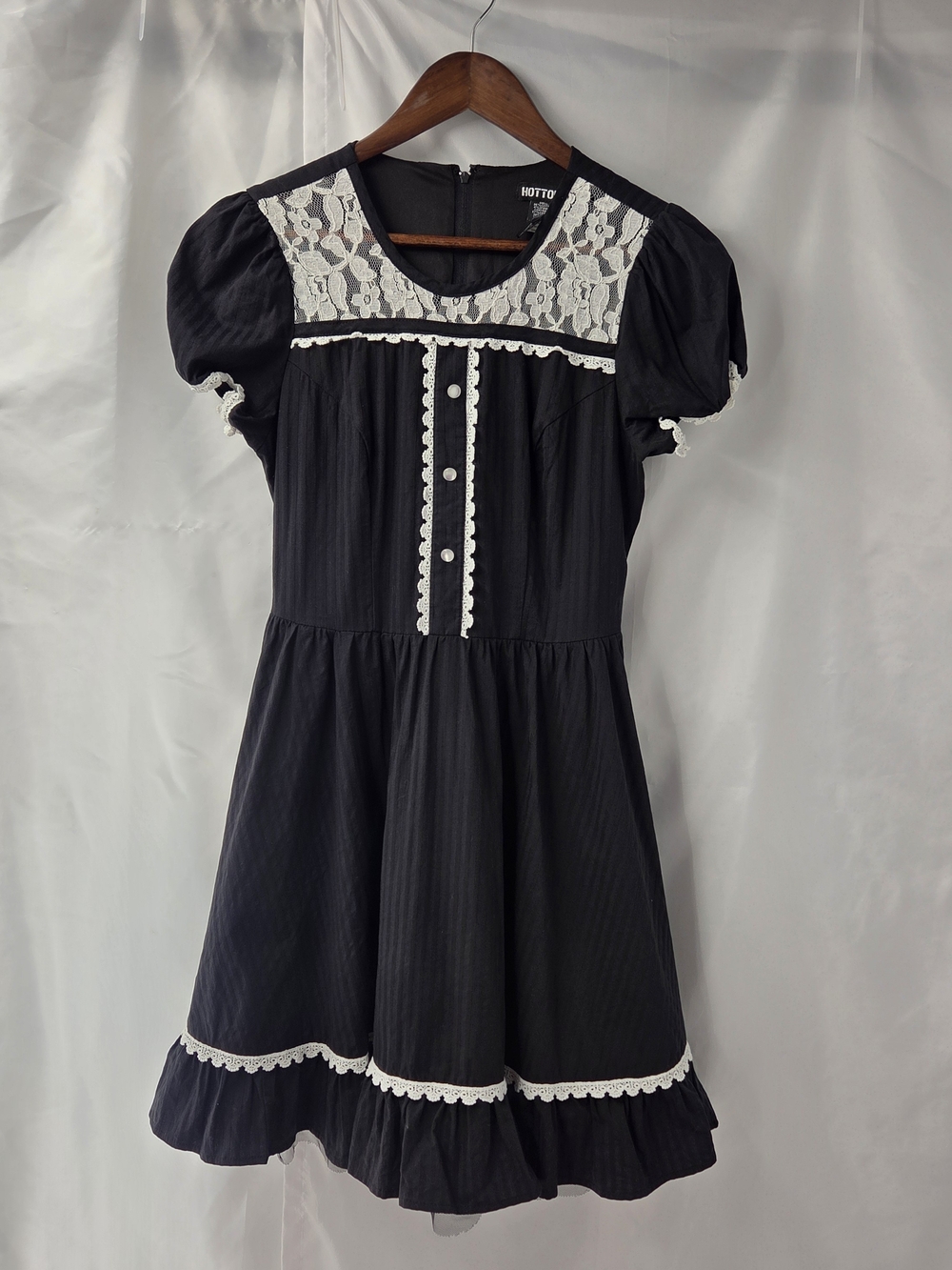 Hot Topic Black White Lace Trim Dress Spooky Season Goth Fit And Flare Lolita S